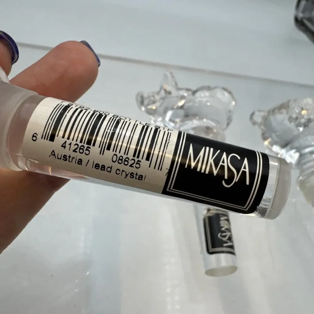 Mikasa Crystal Wine Bottle Stopper Clear Glass Set Of 3 Bear, Pig, Heart